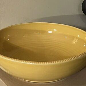 NEW 12" Pottery Barn Gabriella Low Serving Bowl | NWOT GOLD Round Stoneware Bowl